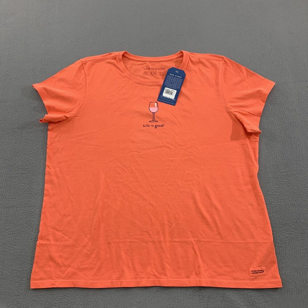 Life Is Good Shirt Womens 2XL Orange Crusher Tee Wine Glass Graphic Cotton NWT - Picture 1 of 10